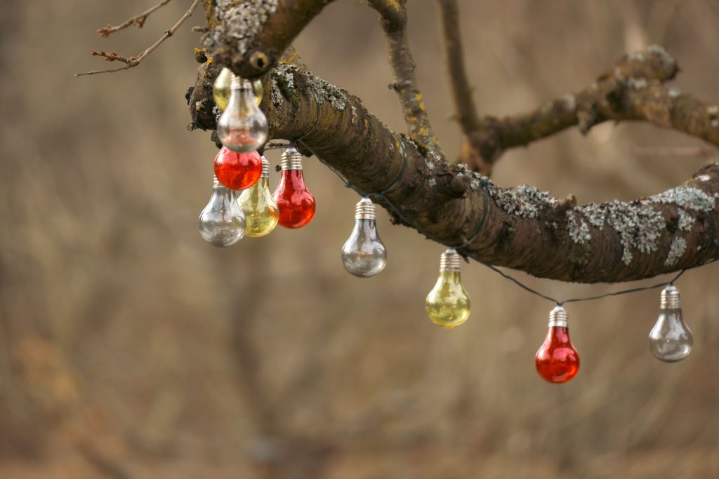 Colorful light bulbs representing the color options in smart lighting