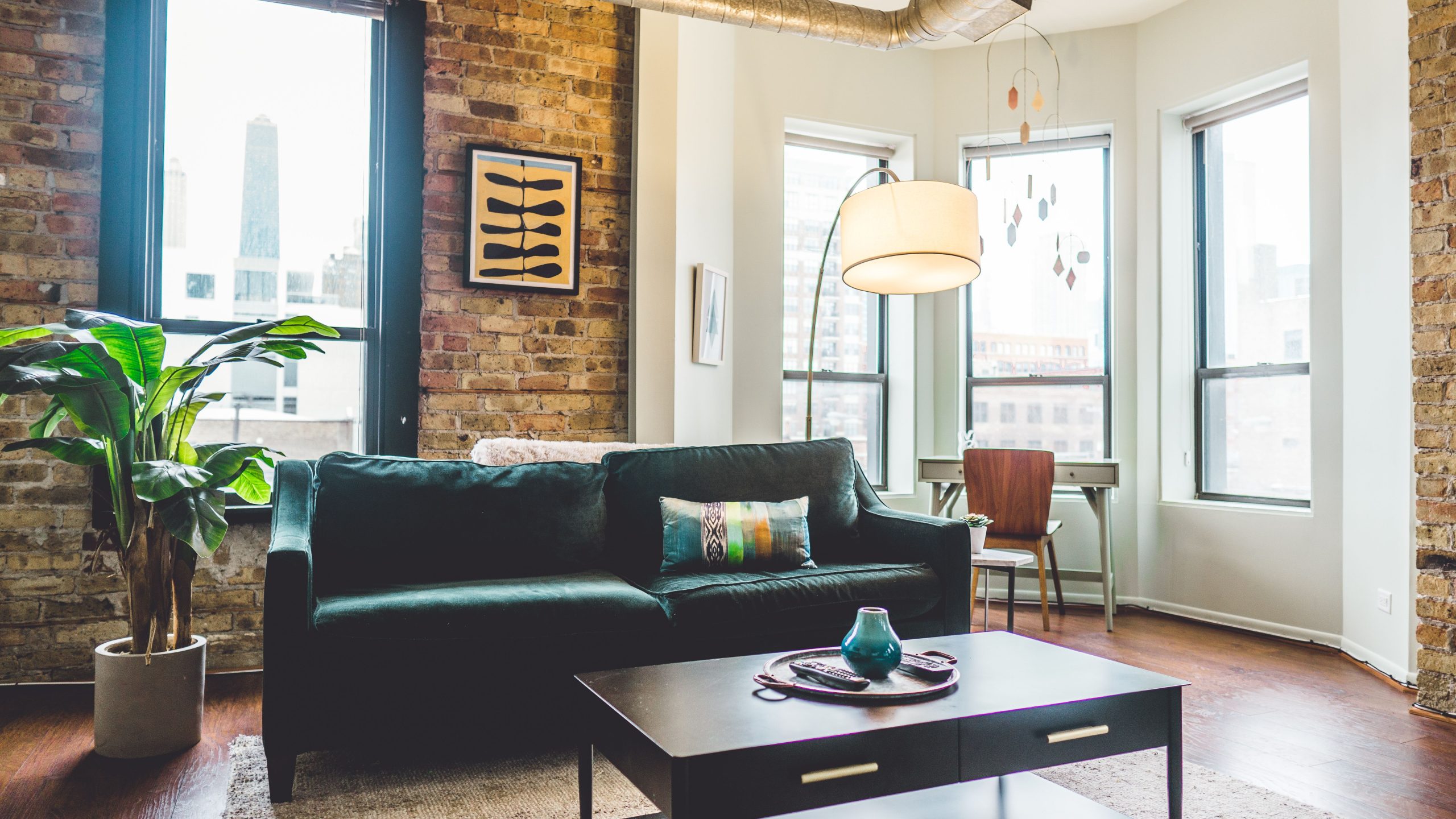 Smart lighting in a cozy living room showing warm ambient light