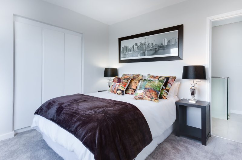 Smart home morning routine - warm light in a bedroom at sunrise